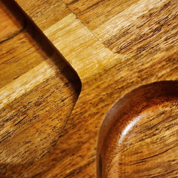 Carved Acacia Wood Divided Serving Tray - Picture 2 of 9